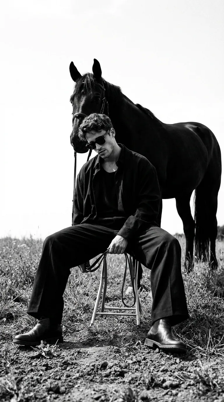 Avant-Garde Control aura farm prompt example - cinematic black and white portrait